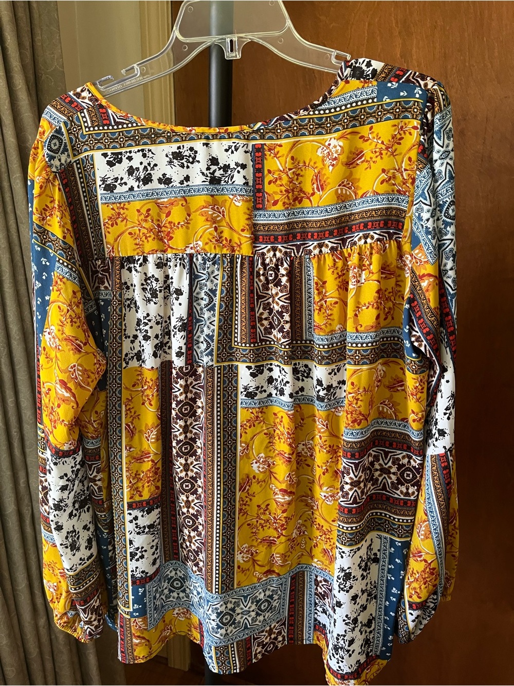 Chenault Yellow Multi-Print Boho Tie-Front Top - Picture 6 of 6